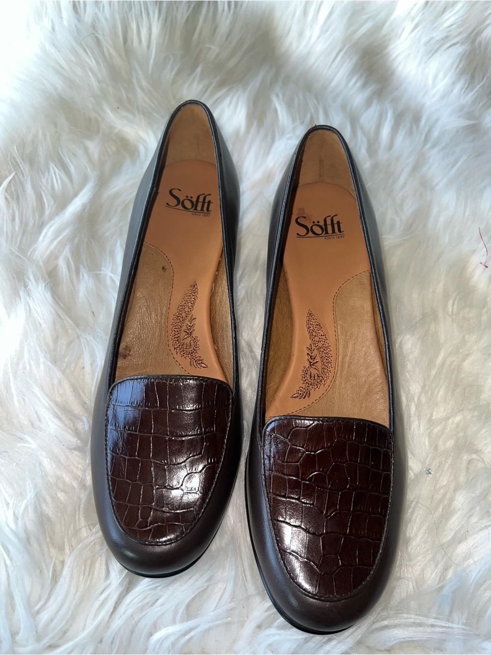 Women's Dark Brown Croc-Embossed Leather Loafers